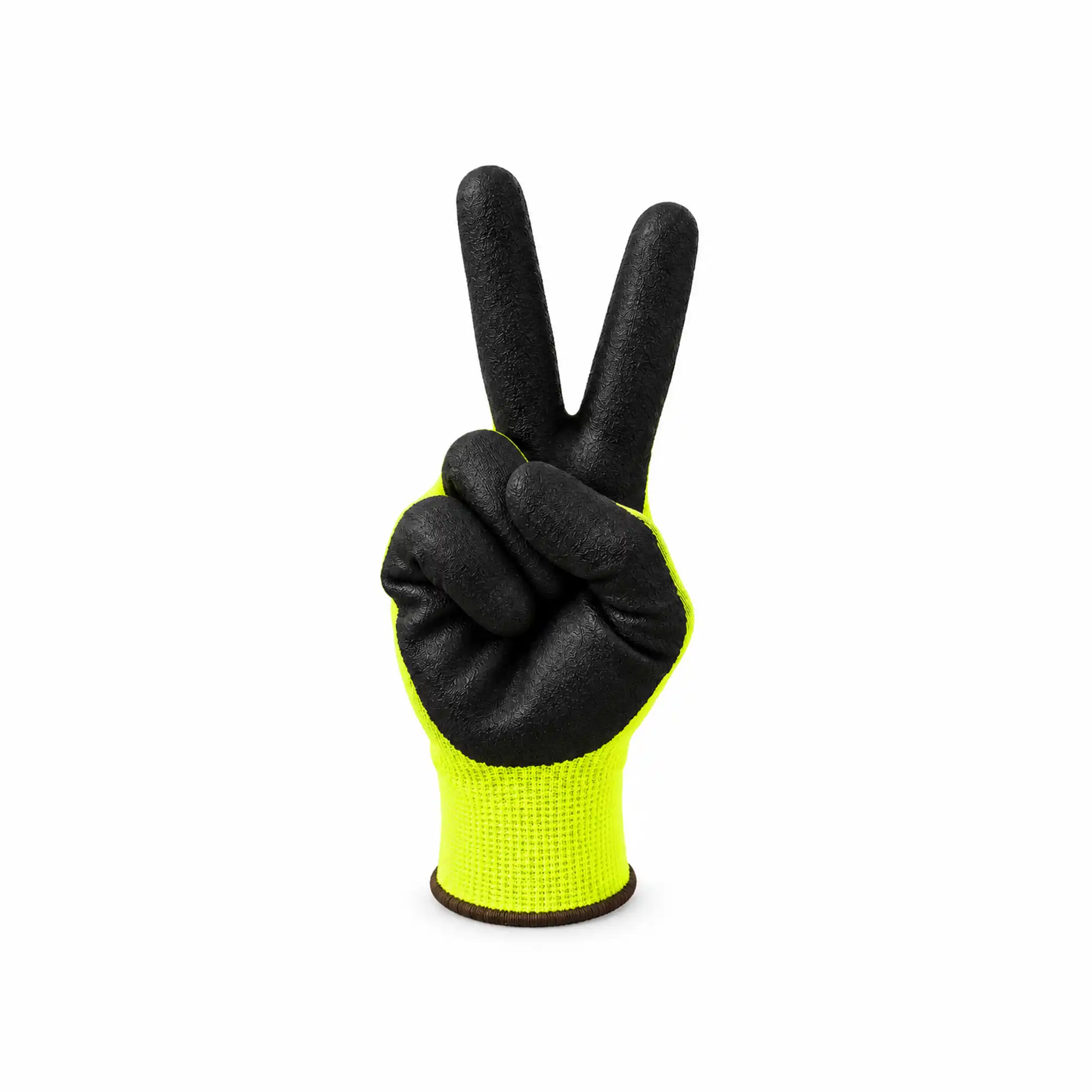 Bastion-Yellow-Monaco-Hi-Vis-Gloves-BSG35124 Monaco Hi Vis Gloves holding a peace sign on the internet