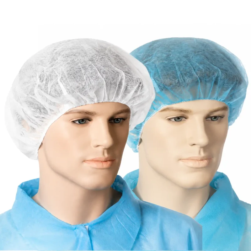 2 manequins wearing the Disposable Bouffant Caps on a white background