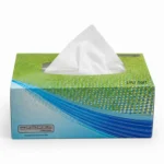 Box of soft facial tissues on a white background